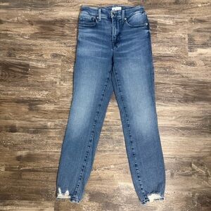 Good American Women’s Distressed Hem High-Rise Blue Skinny Jeans Size 0/25